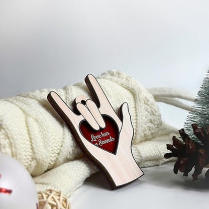 Sign Language Ornament - I Love You Hand Sign Christmas Decor, Wooden & Acrylic, Holiday Gift