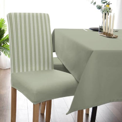 Stretch Dining Chair Covers Set of 4 - Sage Green Stripe Spandex Slipcovers