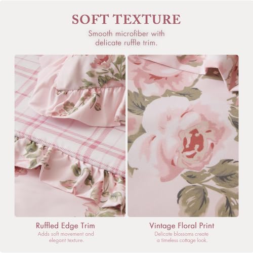 Pink Ruffled Floral Comforter Set Full Size - 7 Piece Bed-In-A-Bag