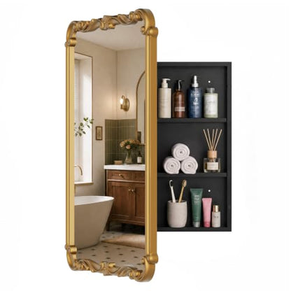 Vintage Wooden Medicine Cabinet with Mirror and Storage - Gold, 20x30 Inches