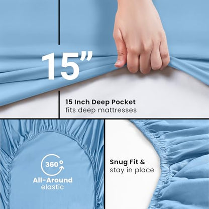 Utopia Bedding Twin Fitted Sheets - Bulk Pack of 2 Bottom Sheets - Soft Brushed Microfiber - Deep Pockets - Shrinkage & Fade Resistant - Easy Care (Twin, Navy)