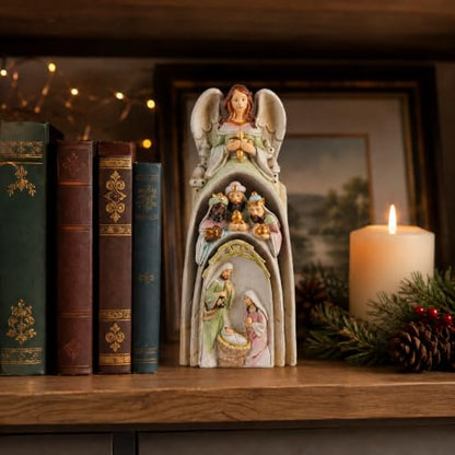 Religious Nativity Scene Statue with Angel, Wise Men & Holy Family