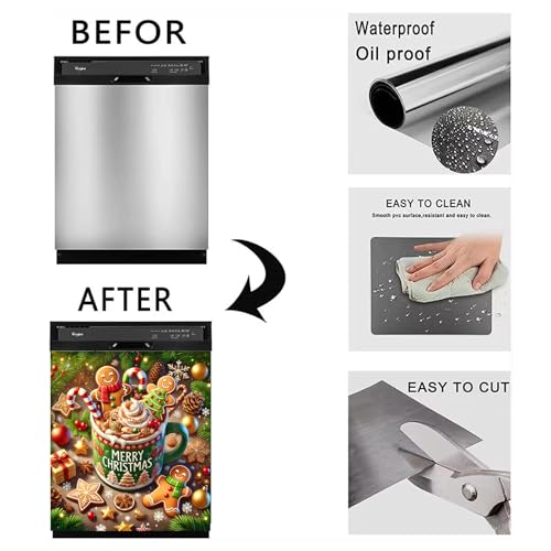 Christmas Dishwasher Magnet Cover 23x26 Inches Reusable Magnetic Refrigerator Sticker - Gingerbread Man Cocoa