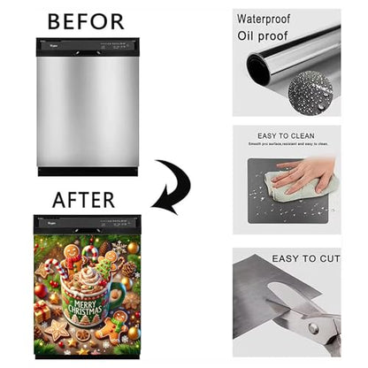 Christmas Dishwasher Magnet Cover 23x26 Inches Reusable Magnetic Refrigerator Sticker - Gingerbread Man Cocoa