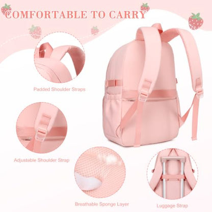 Girls Embroidered Backpack Set with Lunch Bag - Pink Strawberry