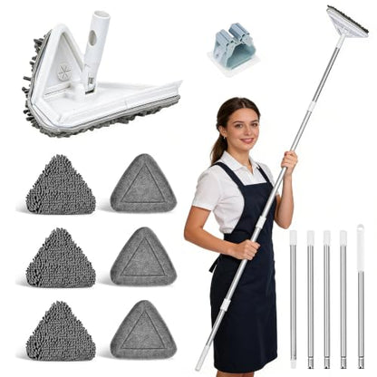 Wall Cleaner Mop with 80-Inch Extendable Handle & 6 Washable Microfiber Pads