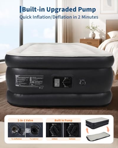 Twin Raised Inflatable Mattress with Built-In Pump - 20 Inch High, Supports 400 lbs