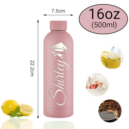 Personalized Water Bottles Custom Engraved Sports Bottles with Birth Month Flower Name 16oz Cup Customized Insulated Stainless Steel Bottle Keep Cold Hot Office Birthday Gifts for Men Women