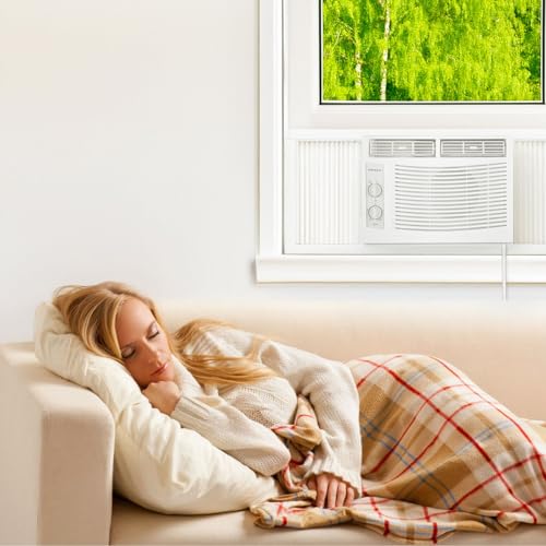 Amana 5,000 BTU Window Air Conditioner, 115V, Cools up to 150 Sq.Ft. for Bedroom, Living Room, Apartment, with Mechanical Controls, Dehumidifier, Washable Filter, 2 Fan Speeds, Auto-Restart, White