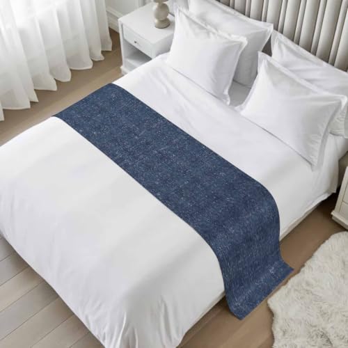 Twin Size Indigo Blue Bed Runner - Farmhouse Decorative Throw for Foot of Bed, 71 x 20 Inches