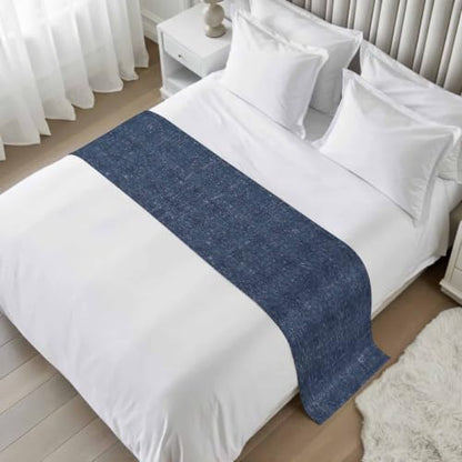 Twin Size Indigo Blue Bed Runner - Farmhouse Decorative Throw for Foot of Bed, 71 x 20 Inches