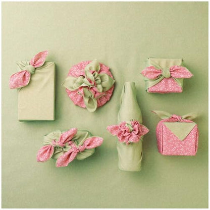 Large Reversible Furoshiki Japanese Wrapping Cloth 27.6 Inch Cherry Blossom Design Leaf Green & Pink - Eco Gift Wrap & Bento Bag