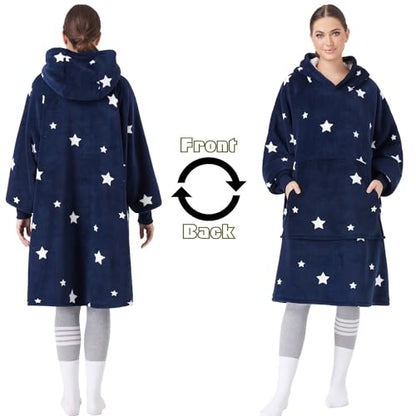 CozyLeep Sherpa Oversized Hooded Wearable Blanket Hoodie for Women Men - Star