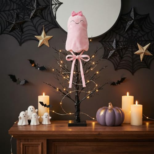 Pink Halloween Ghost Tree Topper 10 Inch Velvet Ornament for Christmas & Fall Decor