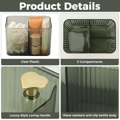 Clear Bathroom Q Tip Holder Dispenser with 3 Slots - Modern Vanity Organizer