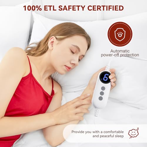 King Size Heated Mattress Pad with Dual Control - White, 9 Settings, Auto Off