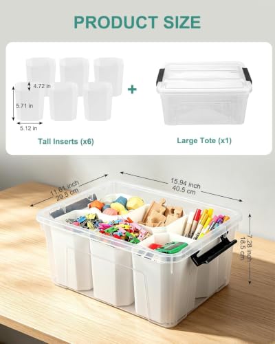 NUMIFUN 17QT Clear Storage Bins with Lids & Dividers - Black Buckle