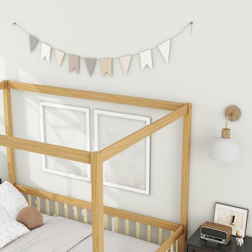 Full Size Montessori Floor Bed with Canopy Frame - Natural