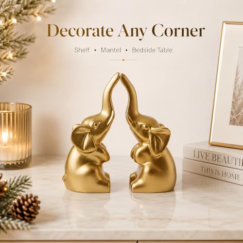 Mini Gold Elephant Decor Statues - Charming Office & Home Accent Gift