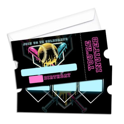Ice Cream Drip Birthday Party Invitations 20 Pack - Baseball Variation