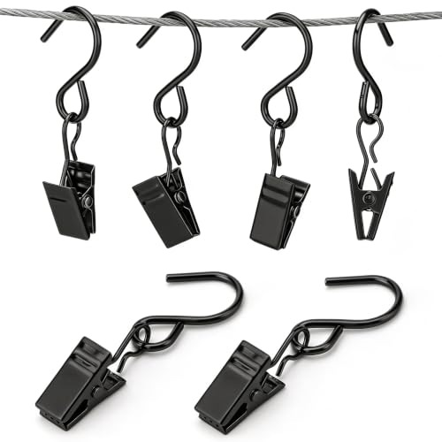 Senkary Black Stainless Steel S Hooks Curtain Clips for Outdoor String Lights - 2.4 Inch