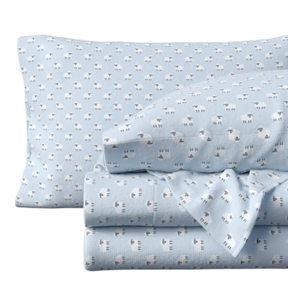 King Flannel Sheet Set with Holiday Sheep Print - 100% Turkish Cotton, Double-Brushed, Cozy Winter Bedding