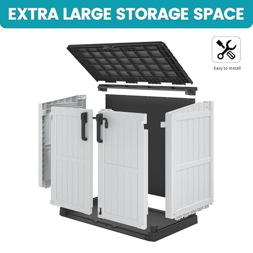 LHBcraft Outdoor Storage Cabinet 36 Cu Ft with Lockable Doors, Portable Horizontal Resin Storage Shed - Easy to Assemble, Waterproof Small Storage Shed with Floor