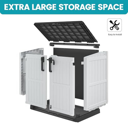 LHBcraft Outdoor Storage Cabinet 36 Cu Ft with Lockable Doors, Portable Horizontal Resin Storage Shed - Easy to Assemble, Waterproof Small Storage Shed with Floor