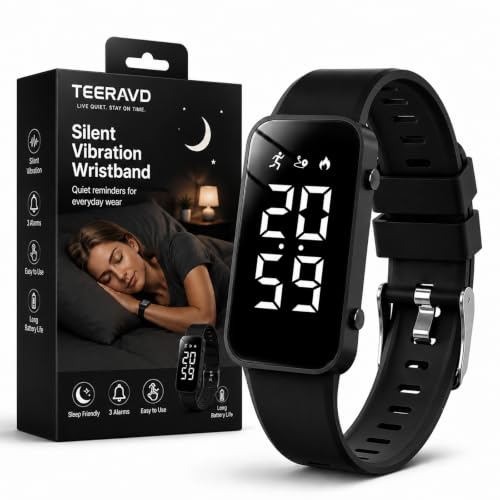 Black Vibrating Alarm Wristband for Heavy Sleepers with Step Tracker