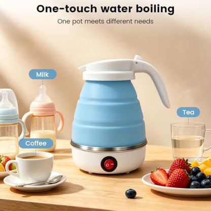Foldable Electric Travel Kettle 600ml - Food Grade Silicone, Auto Shut-Off