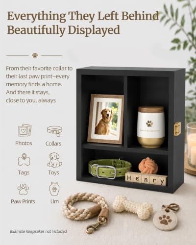 Black 11x9 Inch Pet Memorial Shadow Box with Shelves & Pin-Back Board