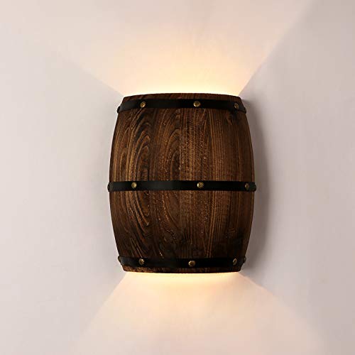 Newrays Antique Wood Wine Barrel Wall Sconce Lighting Fixture Up and Down Indoor Wall Lamp for Bar Area Steampunk Theme (1 Pack)