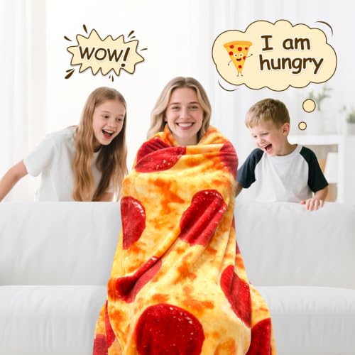 Mermaker Pepperoni Pizza Blanket 71 Inch Throw for Adults & Kids Crimson