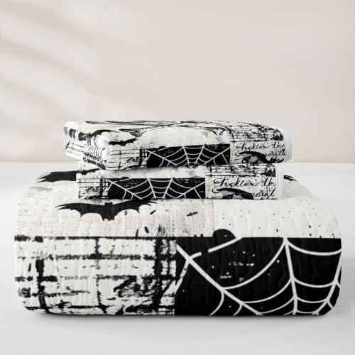 Ash & Ink Gothic Skull Quilt Set for All Seasons King Size Bedding - Halloween Decor