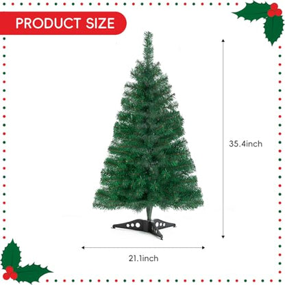 3FT Artificial Christmas Tree Green Mini Tabletop Xmas Tree with Plastic Stand - Indoor Outdoor Holiday Decor - Variation: Green