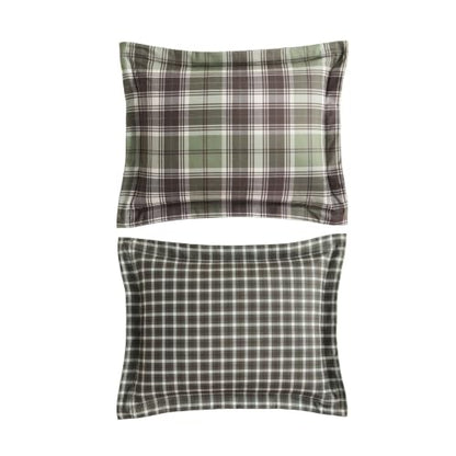 Queen Comforter Set with Shams Reversible Plaid Bedding Lakeshore Green