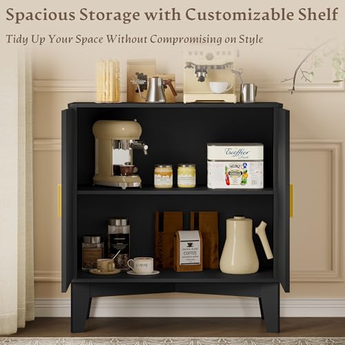 BORNON Fluted Storage Cabinet with Doors and Adjustable Shelf - Modern Sideboard