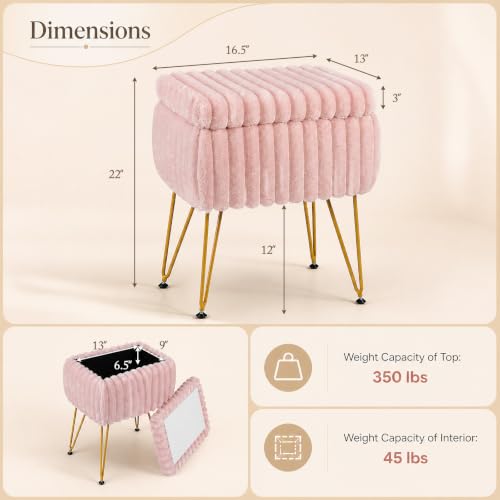GIANTEX Vanity Stool Chair with Storage & Reversible Lid - Pink (Variation 1)