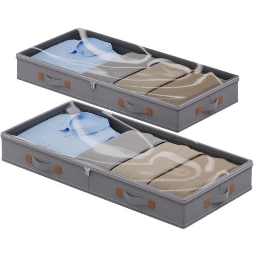 2-Pack 3-Inch Low Profile Under Bed Storage Container with Lid - Dark Grey, Slim & Sturdy