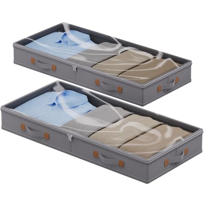 2-Pack 3-Inch Low Profile Under Bed Storage Container with Lid - Dark Grey, Slim & Sturdy