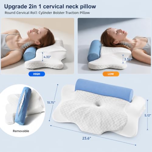 Ergonomic Cervical Pillow with Detachable Memory Foam Support Bolster