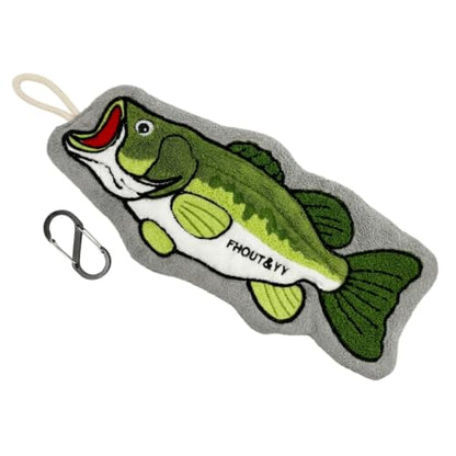 Fish-Shaped Fishing Towel with Embroidery and Carabiner for Anglers