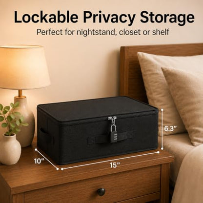 Black Lockable Privacy Toy Storage Box with Combo Lock & Soft Bags for Adults