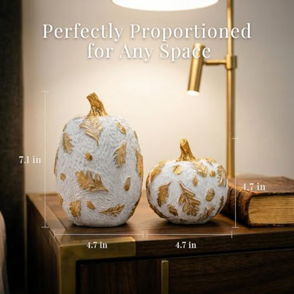 Fall Pumpkin Decor Set with Gold Accents for Harvest Table and Thanksgiving