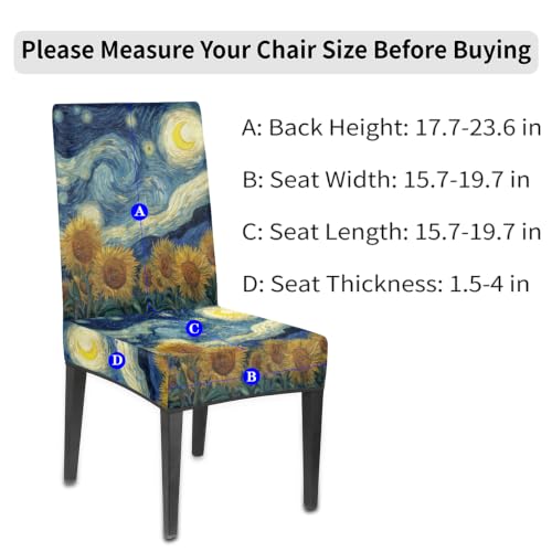 Sunflowers Swirly Moon Print Dining Chair Covers Set of 4 - Removable Washable Stretch Slipcovers for Kitchen