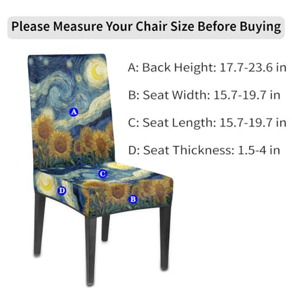 Sunflowers Swirly Moon Print Dining Chair Covers Set of 4 - Removable Washable Stretch Slipcovers for Kitchen