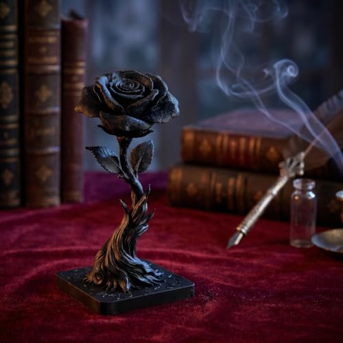 Gothic Black Resin Rose Sculpture with Skeleton Key - Dark Home Decor