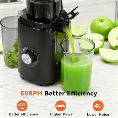 Juicer Machines with 4.25-Inch Feed Chute - Cold Press, Black - NEWBULIG
