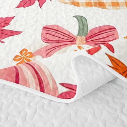 Homewish Fall Pumpkin Kids Twin Quilt Set Bedspread with Pillow Sham - Bedroom Decor