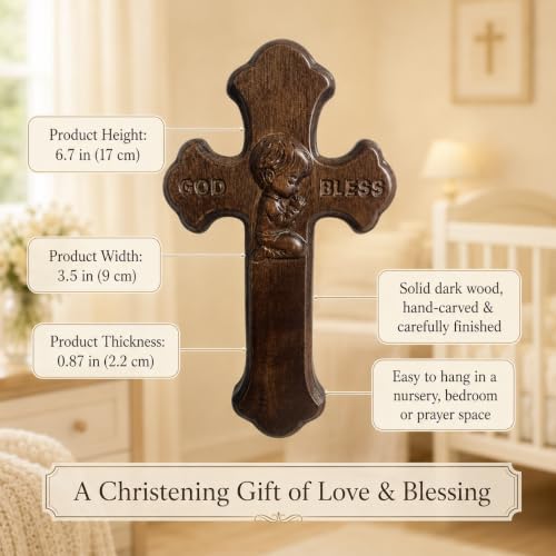God Bless Cross Baptism Gift for Boy - Handmade Christian Wall Decor - Variation of N1